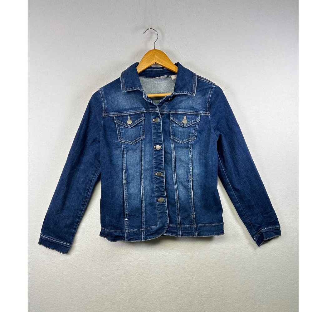 Chicos Denim Jacket Medium Wash Classic Button Front Women's Size 0